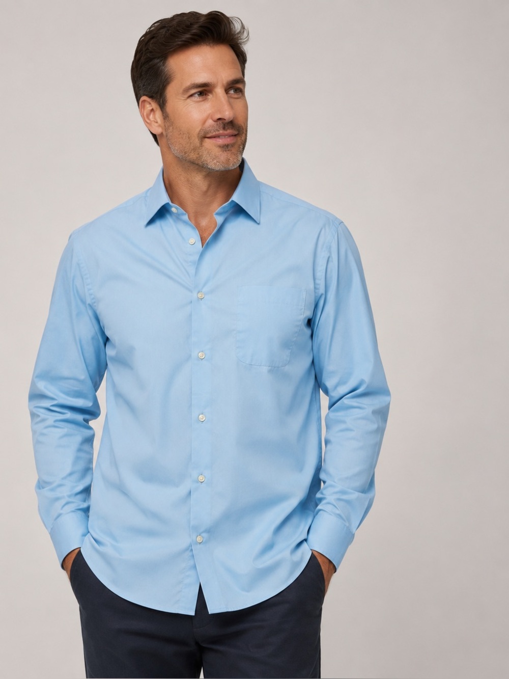 Men's Light Blue Dress Shirt with Spread Collar